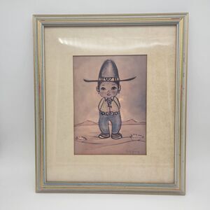 VINTAGE GERDA CHRISTOFFERSEN NATIVE AMERICAN CHILD PASTEL PRINT Framed